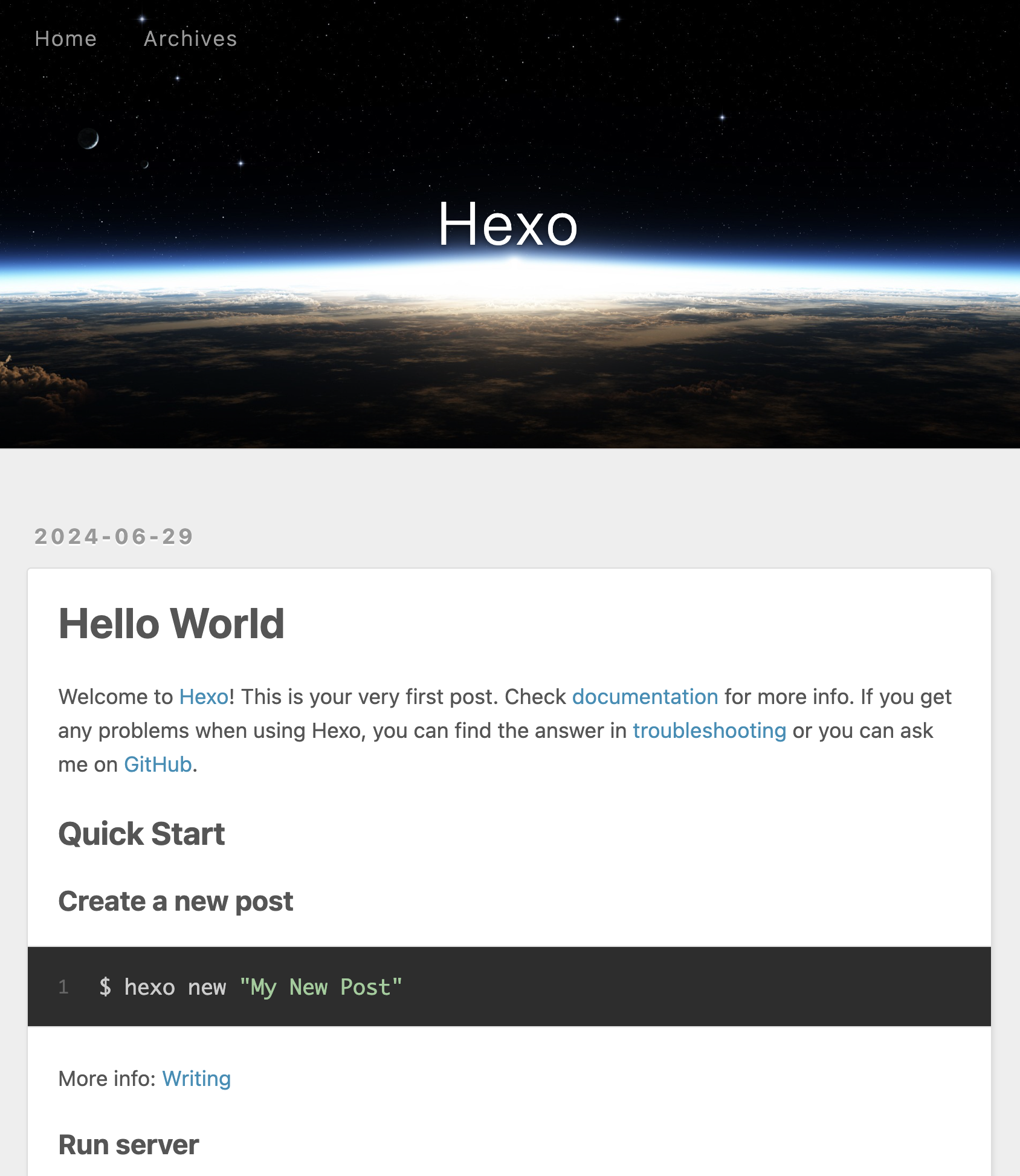 hexo hello world page